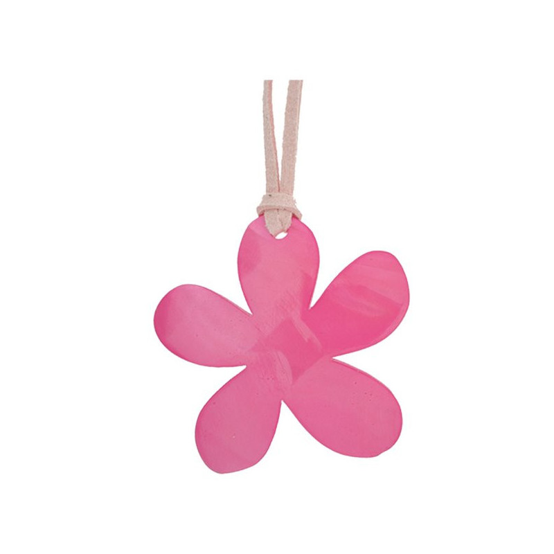 Colg nacar cordon cuero Flor rosa Colg nacar cordon cuero Flor rosa