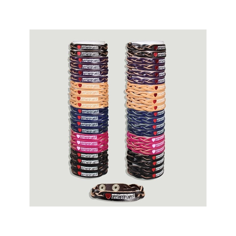FUERTEVENTURA. Pulsera cuero corazón y 2 trenzas. Medio Tubo FUERTEVENTURA. Pulsera cuero corazón y 2 trenzas. Medio Tubo