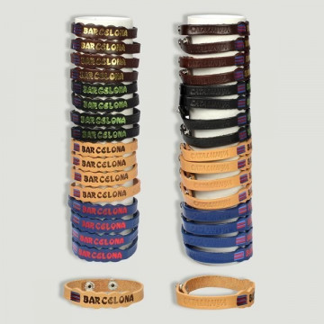 Pulseira Couro BARCELONA. Modelo Bandeira e Ondas