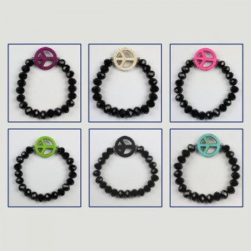 Pulsera bola faceta negra con signo Paz