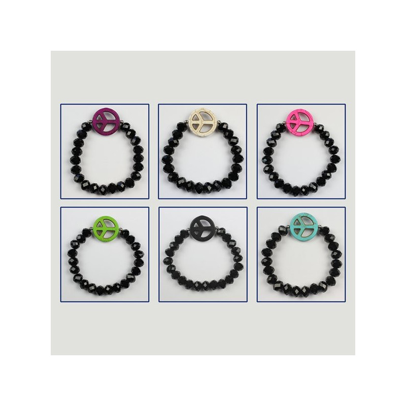 Pulsera bola faceta negra con signo Paz Pulsera bola faceta negra con signo Paz