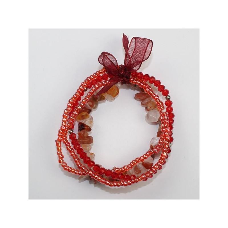 Pulsera Chip cristal Agata cornalina. 4 vueltas Pulsera Chip cristal Agata cornalina. 4 vueltas