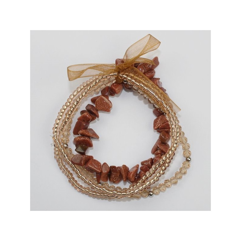 Pulsera Chip cristal Aventurina Oro. 4 vueltas Pulsera Chip cristal Aventurina Oro. 4 vueltas