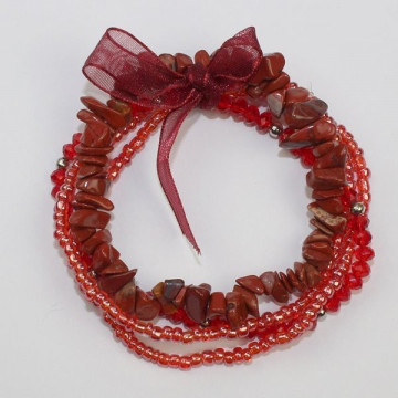 Pulsera Chip cristal Jaspe rojo . 4 vueltas