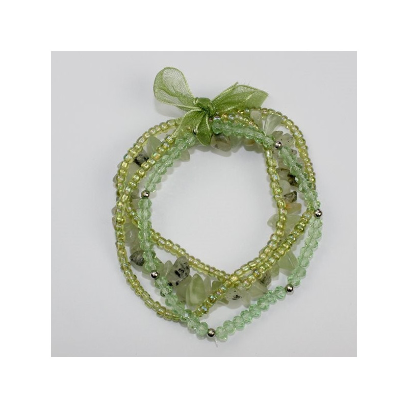 Pulsera Chip cristal Prehnita. 4 vueltas Pulsera Chip cristal Prehnita. 4 vueltas