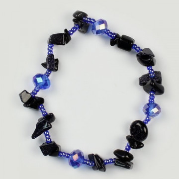 Pulseira Pedras Cristal e Aventurina Ouro Azul