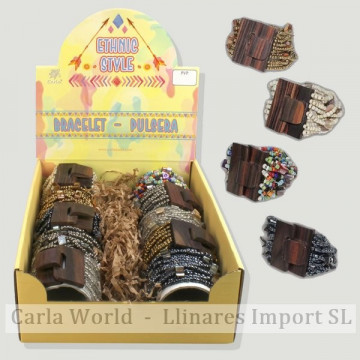 Pulsera bolitas con cierre madera