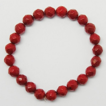 Pulseira Elástica Bola Facetado Bambu Vermelho 8mm