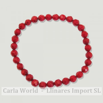 Pulseira Elástica de Bola Facetada Coral Bambu 6mm