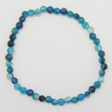 Pulsera elástica bola facetada Agata azul bandeada