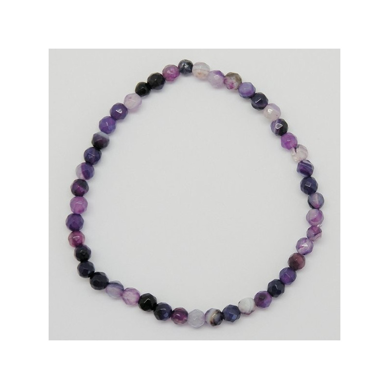 Pulsera elástica bola facetada Agata lila bandeada Pulsera elástica bola facetada Agata lila bandeada