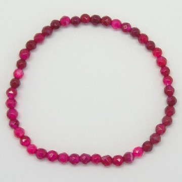 Pulsera elástica bola facetada Agata rosa 4mm