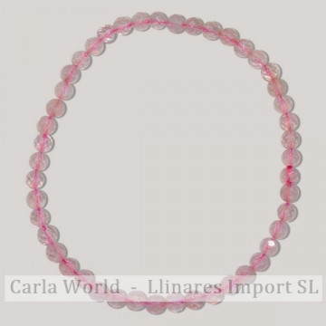 Pulsera elástica bola facetada Cuarzo rosa 4mm