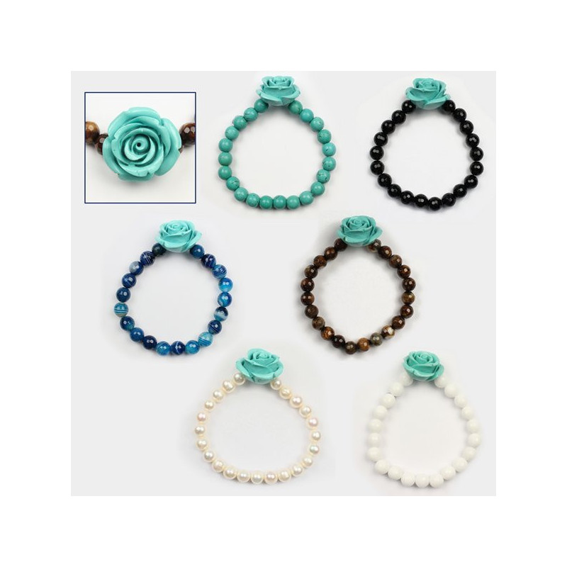 Pulseira Mineral com Rosa. Minerais Sortidos Pulseira Mineral com Rosa. Minerais Sortidos