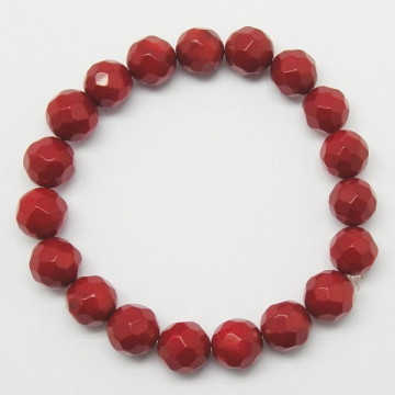 Pulseira Elástica Bola Facetado Bambu Vermelho 10mm