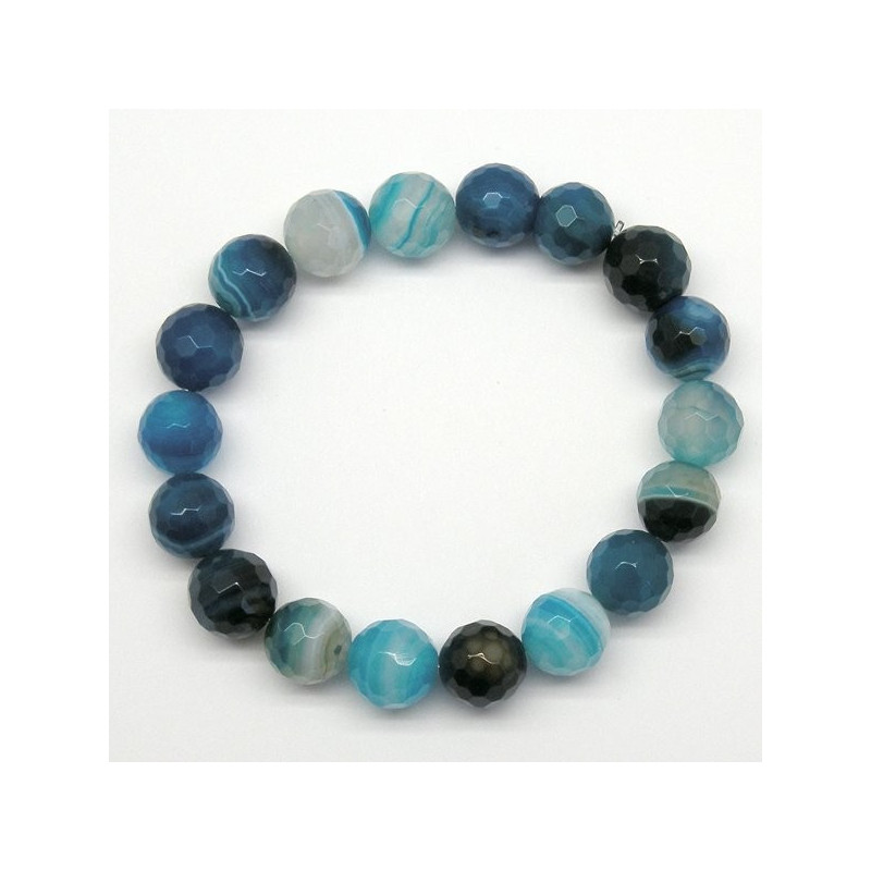 Pulsera elastica bola facetada Agata Azul Bandeada Pulsera elastica bola facetada Agata Azul Bandeada