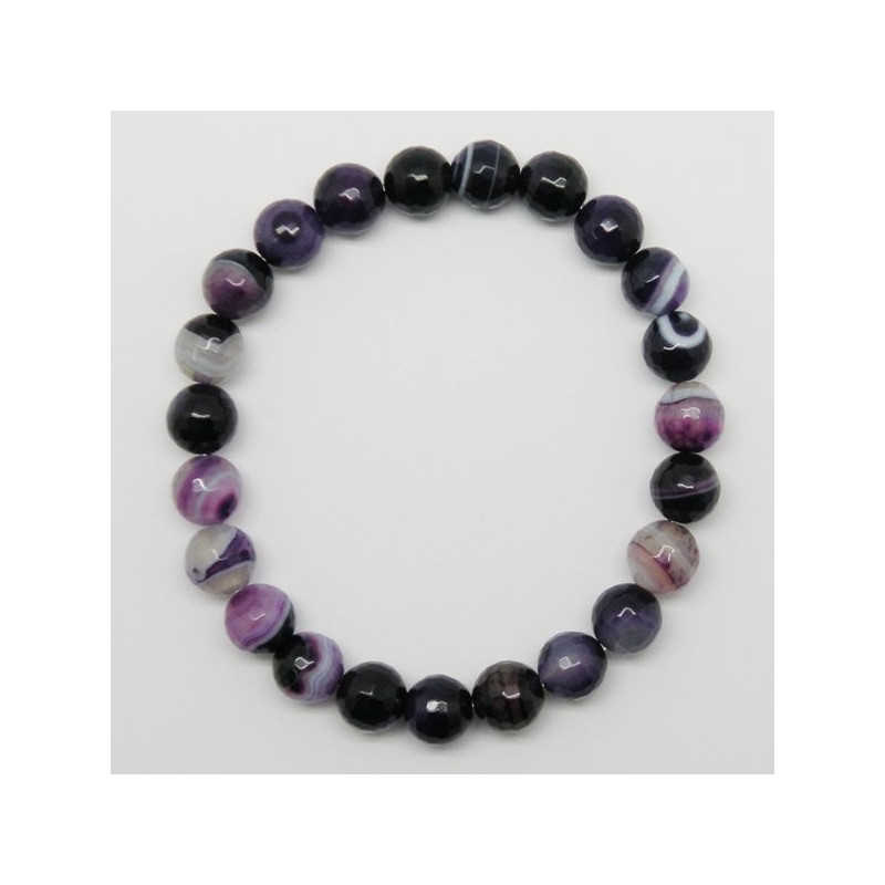 Pulsera elastica bola facetada Agata lila bandeada 8mm Pulsera elastica bola facetada Agata lila bandeada 8mm