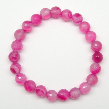 Pulseira Elástica Bola Facetada Ágata Rosa 8mm