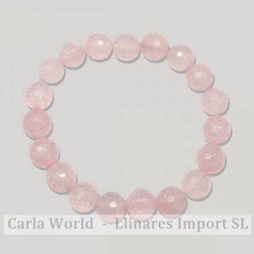 Pulseira Elástica Bola Facetada Quartzo Rosa 10mm