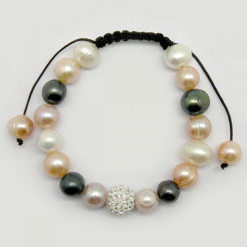 Pulsera perla color 10-11mm y bola de cristalitos 