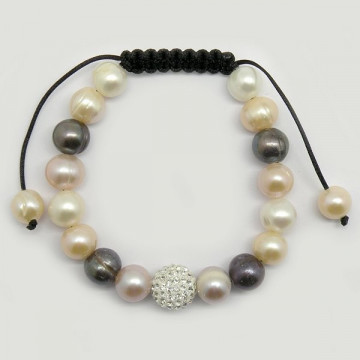 Pulsera perla color 8-9mm y bola de cristalitos co