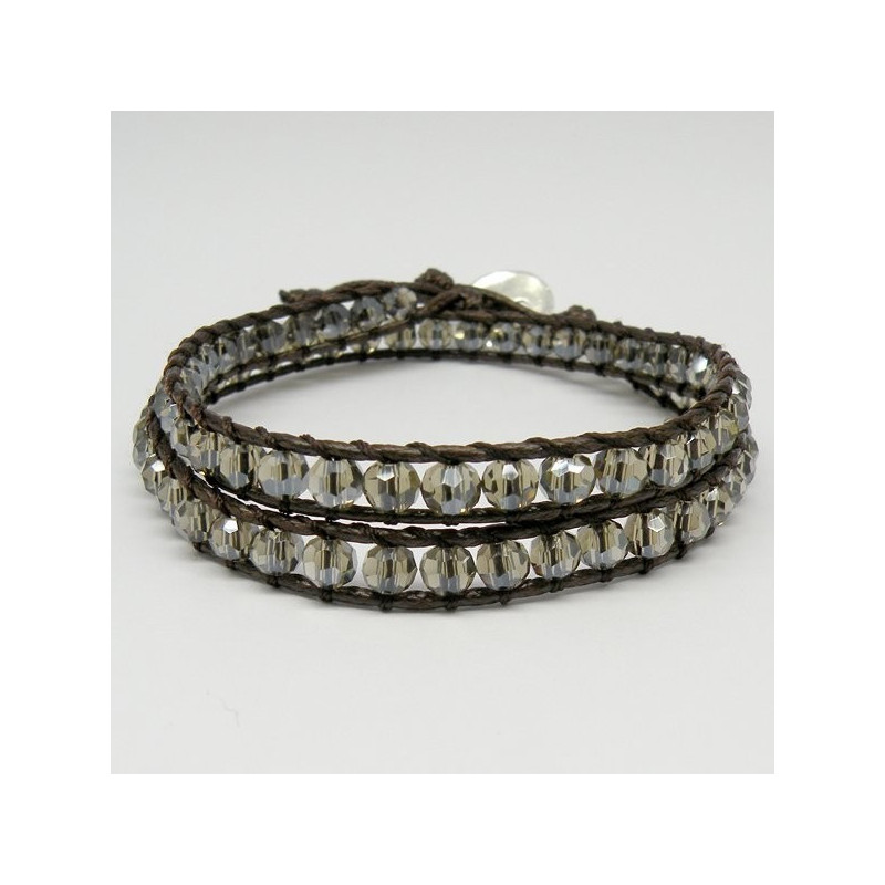 Pulsera cristal facetado con cuerda Ahumado. 2 vue Pulsera cristal facetado con cuerda Ahumado. 2 vue