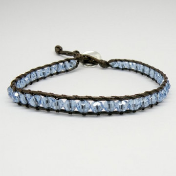 Pulsera cristal facetado con cuerda Azul. 1 vuelta