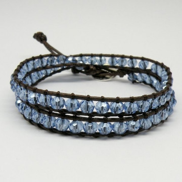 Pulsera cristal facetado con cuerda Azul. 2 vuelta