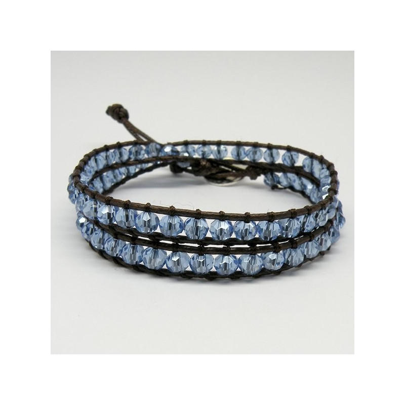 Pulsera cristal facetado con cuerda Azul. 2 vuelta Pulsera cristal facetado con cuerda Azul. 2 vuelta