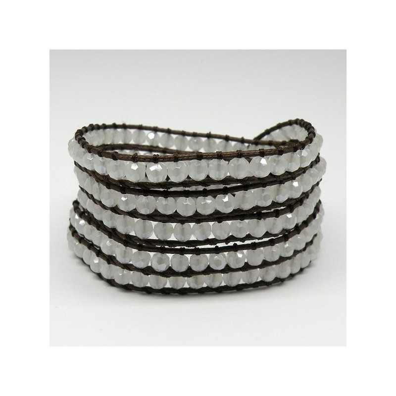 Pulsera cristal facetado con cuerda Blanco. 5 vuel Pulsera cristal facetado con cuerda Blanco. 5 vuel