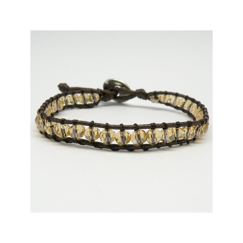 Pulsera cristal facetado con cuerda Dorado. 1 vuel Pulsera cristal facetado con cuerda Dorado. 1 vuel