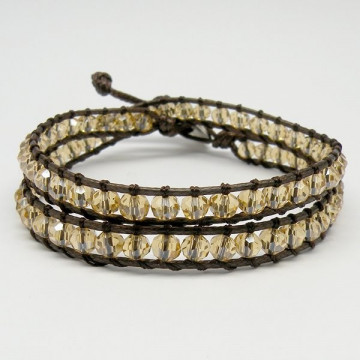 Pulsera cristal facetado con cuerda Dorado. 2 vuel