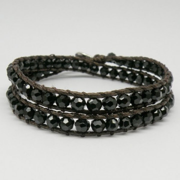 Pulsera cristal facetado con cuerda Negro. 2 vuelt