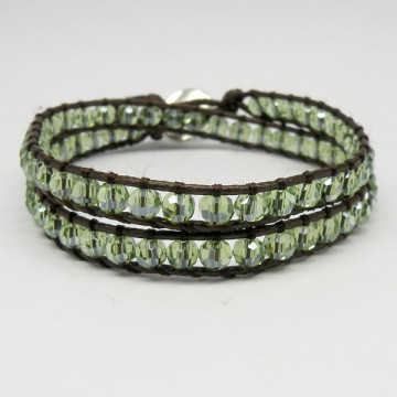 Pulsera cristal facetado con cuerda Verde. 2 vuelt