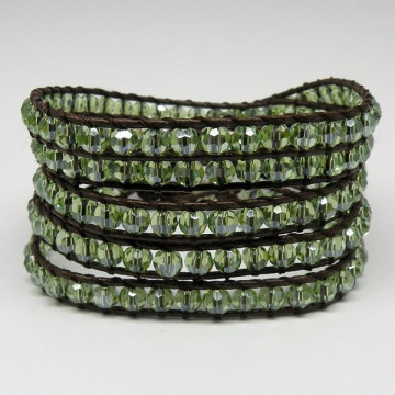 Pulsera cristal facetado con cuerda Verde. 5 vuelt