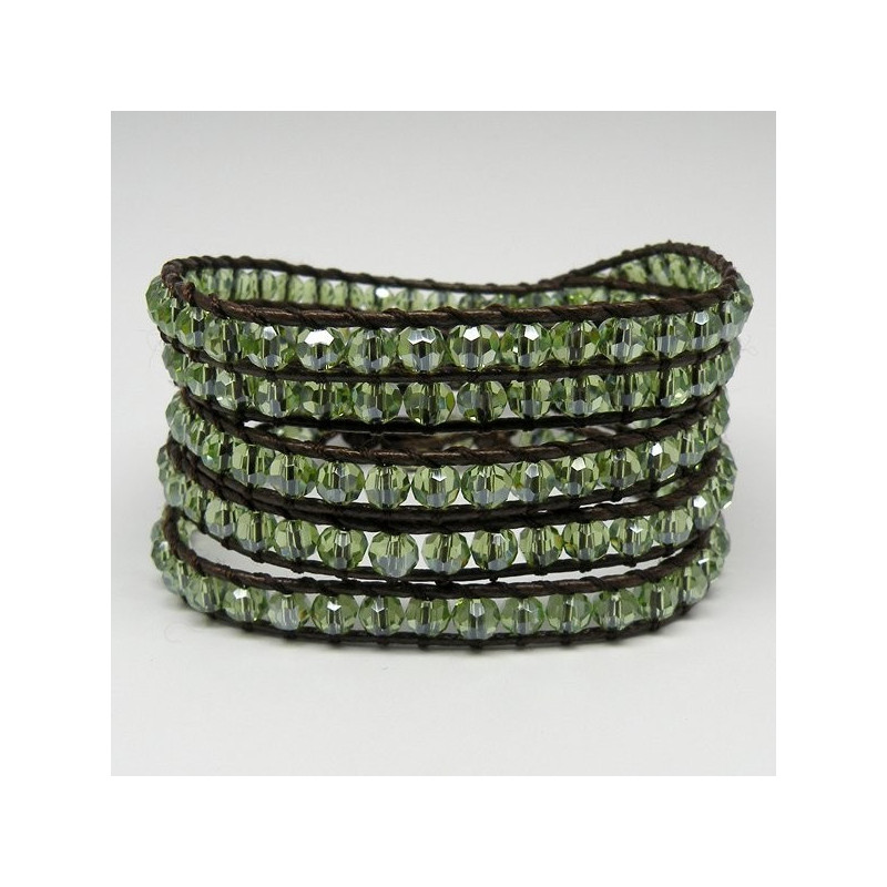 Pulsera cristal facetado con cuerda Verde. 5 vuelt Pulsera cristal facetado con cuerda Verde. 5 vuelt