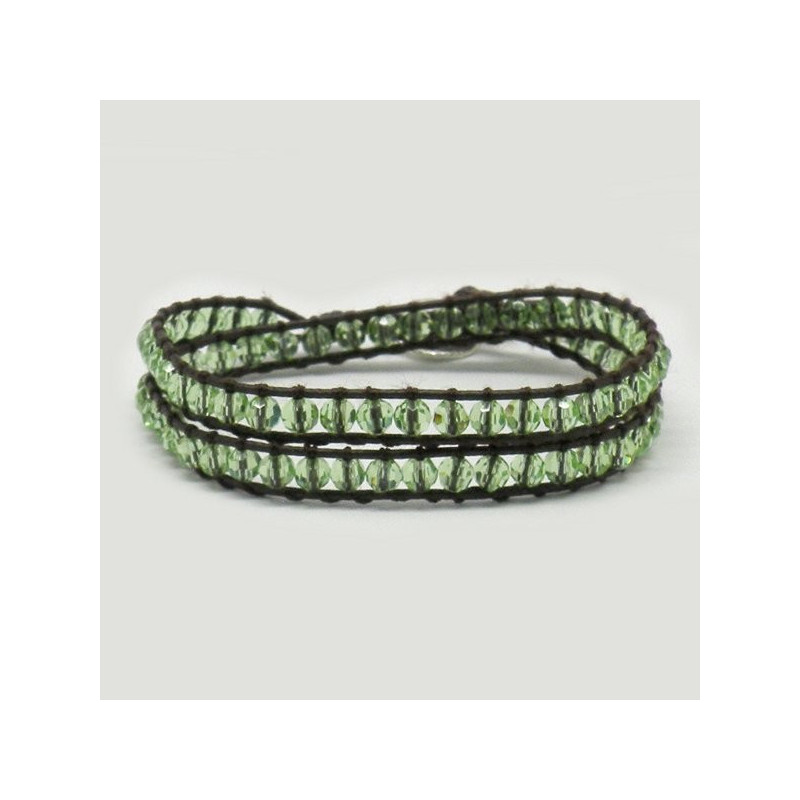 Pulsera cristal facetado Verde claro. Cuerda marró Pulsera cristal facetado Verde claro. Cuerda marró