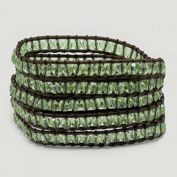 Pulsera cristal facetado Verde claro. Cuerda marró