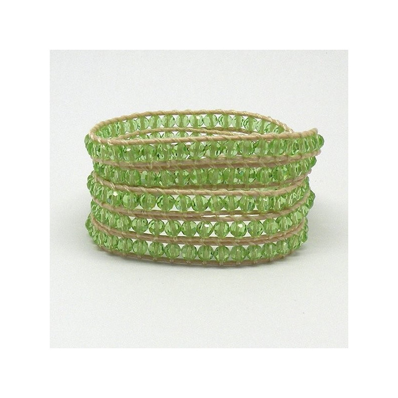 Pulsera cristal facetado Verde claro.. Cuerda beig Pulsera cristal facetado Verde claro.. Cuerda beig