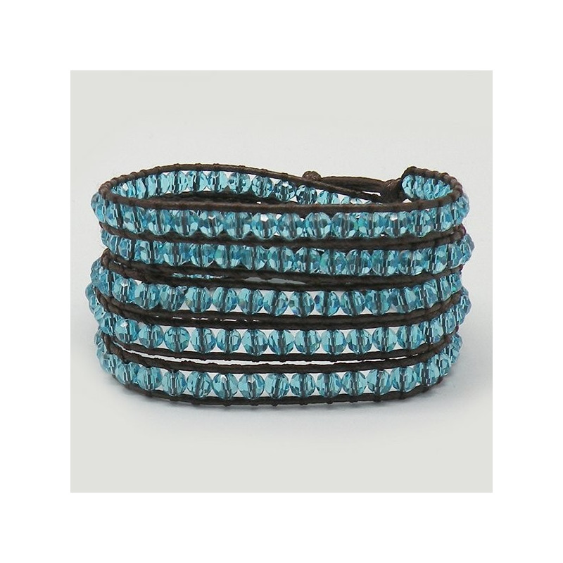 Pulsera cristal facetado Celeste. Cuerda marrón 5 Pulsera cristal facetado Celeste. Cuerda marrón 5