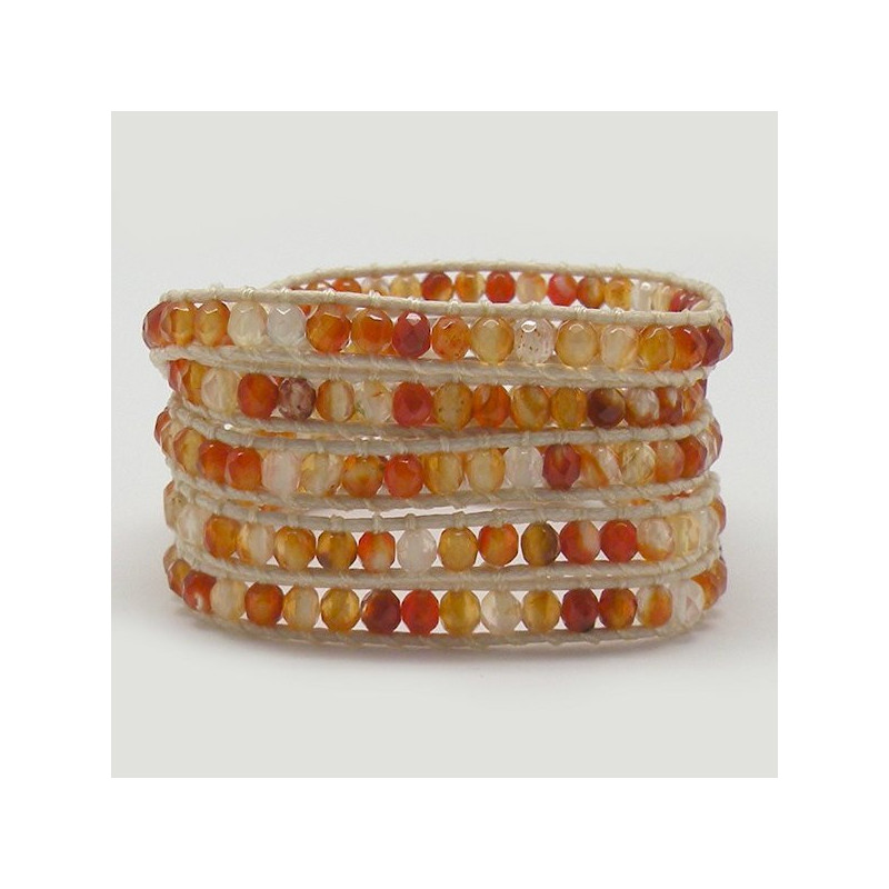 Pulsera Carneola facetado. Cuerda beige 5 vueltas Pulsera Carneola facetado. Cuerda beige 5 vueltas