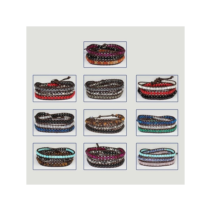 Pulsera cordon con cristal y mineral. 3 vueltas. M Pulsera cordon con cristal y mineral. 3 vueltas. M
