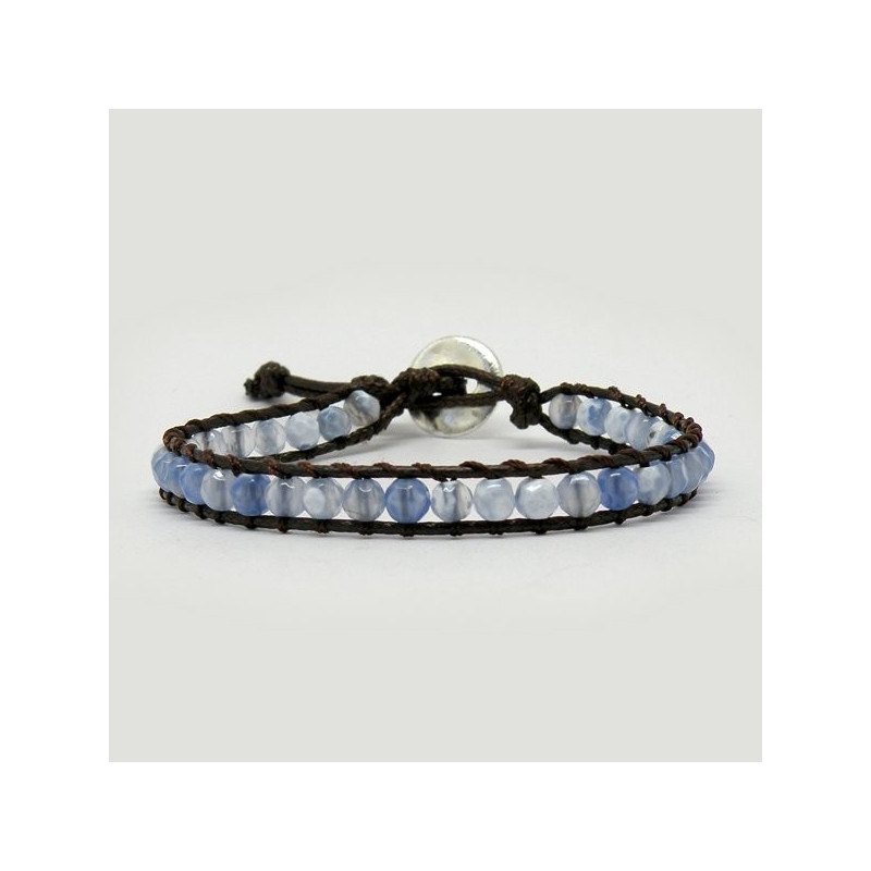 Pulsera Ágata fuego Azul facetada cuerda marron 1 Pulsera Ágata fuego Azul facetada cuerda marron 1
