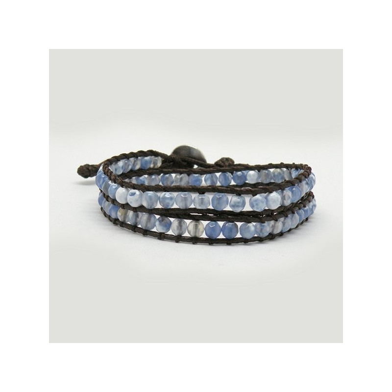 Pulsera Ágata fuego Azul facetada cuerda marron 2 Pulsera Ágata fuego Azul facetada cuerda marron 2