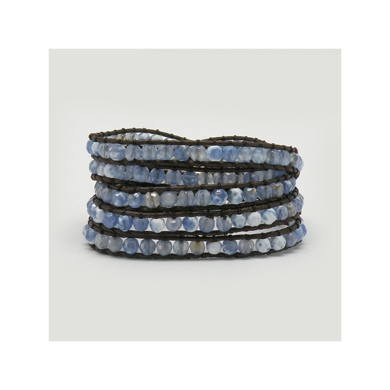 Pulsera Ágata fuego Azul facetada cuerda marron 5 Pulsera Ágata fuego Azul facetada cuerda marron 5