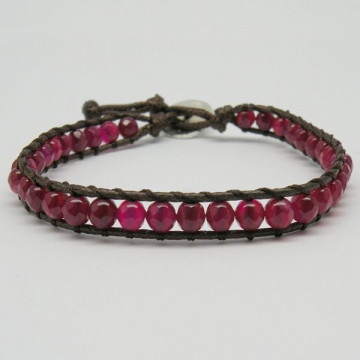 Pulsera Ágata rosa con cuerda 1 vuelta