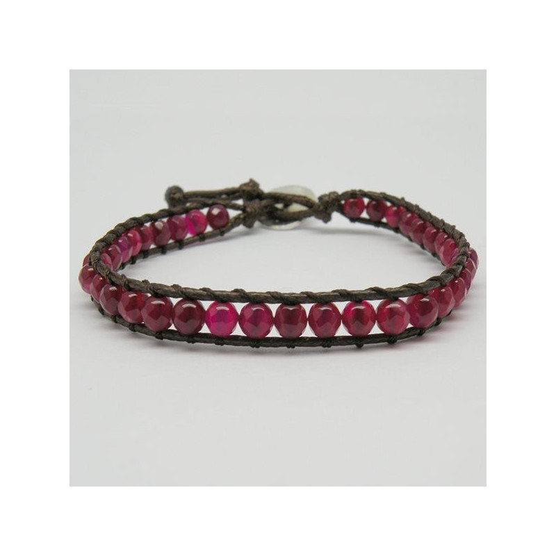 Pulsera Ágata rosa con cuerda 1 vuelta Pulsera Ágata rosa con cuerda 1 vuelta