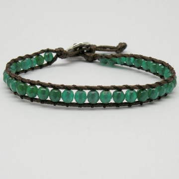 Pulsera Ágata verde con cuerda 1 vuelta