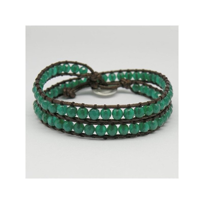 Pulsera Ágata verde con cuerda 2 vueltas Pulsera Ágata verde con cuerda 2 vueltas