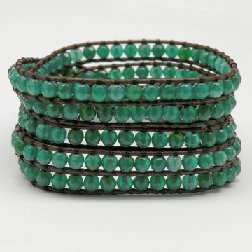 Pulsera Ágata verde con cuerda 5 vueltas